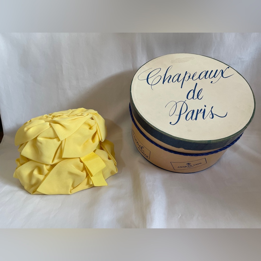 Vintage Floral Cloche Hat Yellow 1950’s-60’s & Vintage Chapeaux de Paris Hat Box